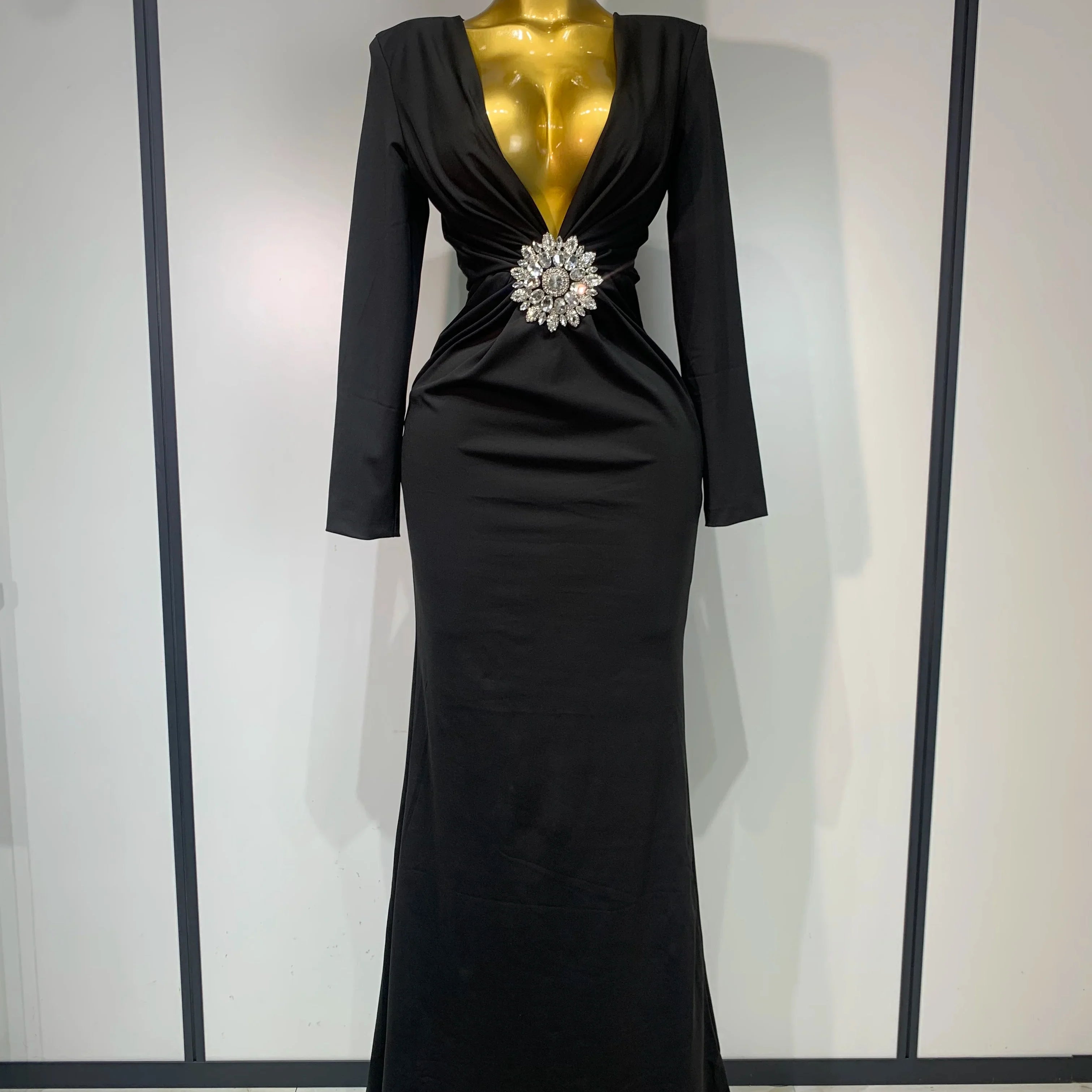 Women Sexy Deep V Neck Long Sleeves Maxi Dresses Celebrity Elegant Evening Party Luxury Birthday Wedding Guest Cocktail Gowns