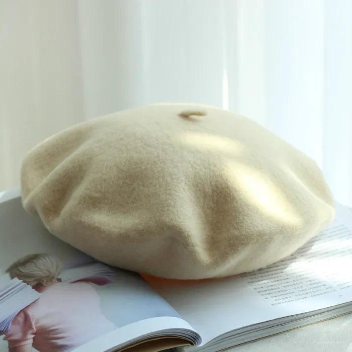 Wool Thick Berets Artist French Beret Women Painter Hat Girls Female Warm Walking Cap beige 55-57cm