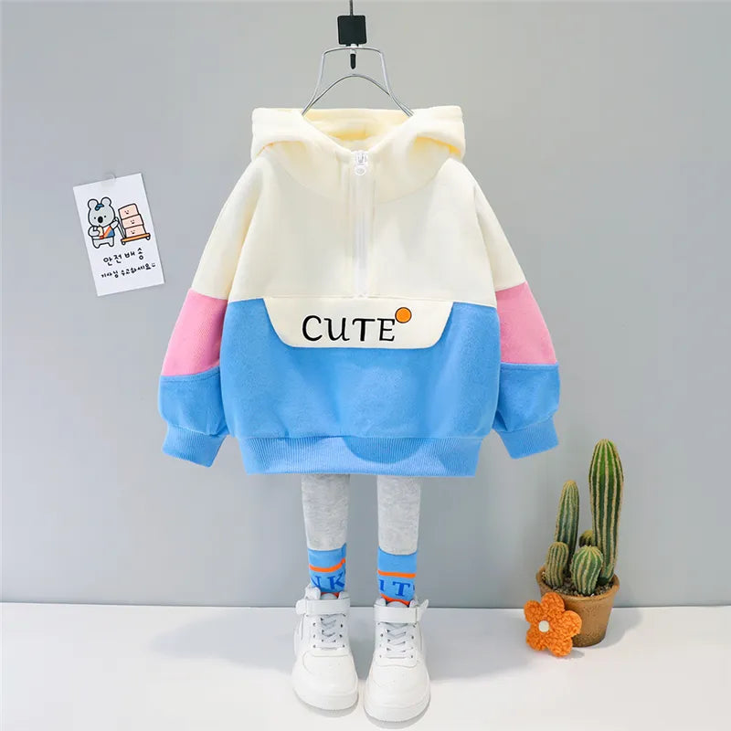 Girls Clothes Spring Autumn Baby Kids Clothing Sets Hooded Casual T Shirt Pants Toddler Infant Tracksuit Children Outfits MC2119-Blue