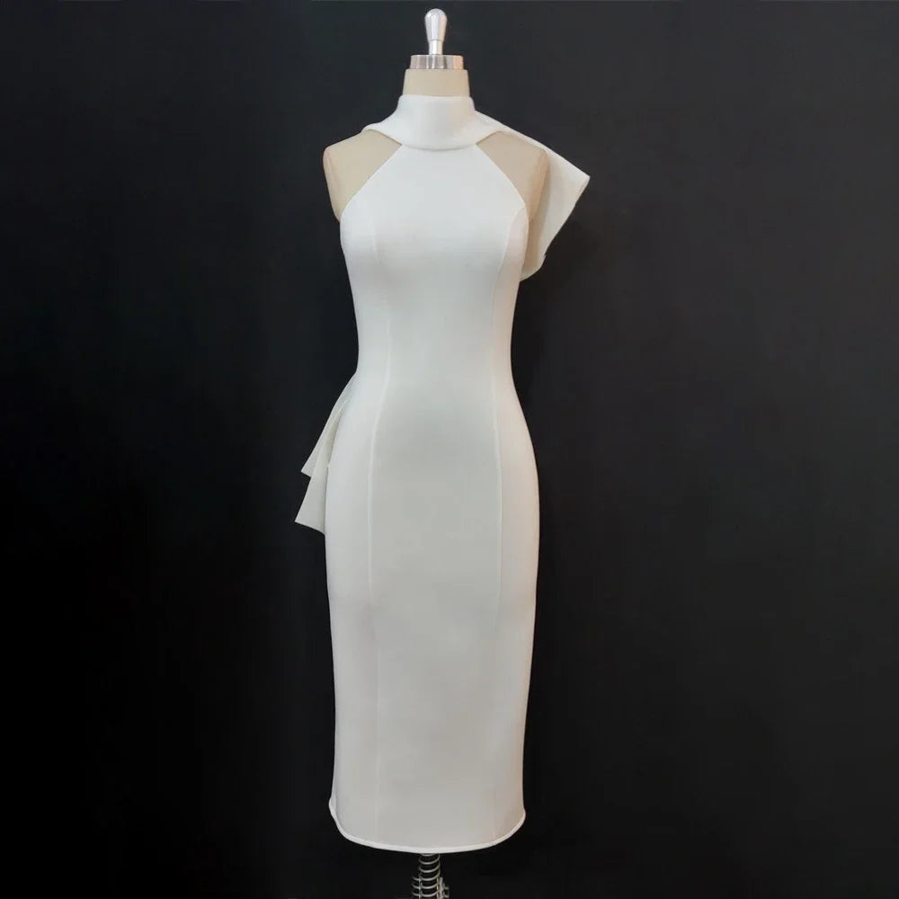 Plus Size Bowtie Party Dress White Sleeveless Bodycon Club Event Celebrate Cocktail Bridesmaid Gowns Outfits for Women