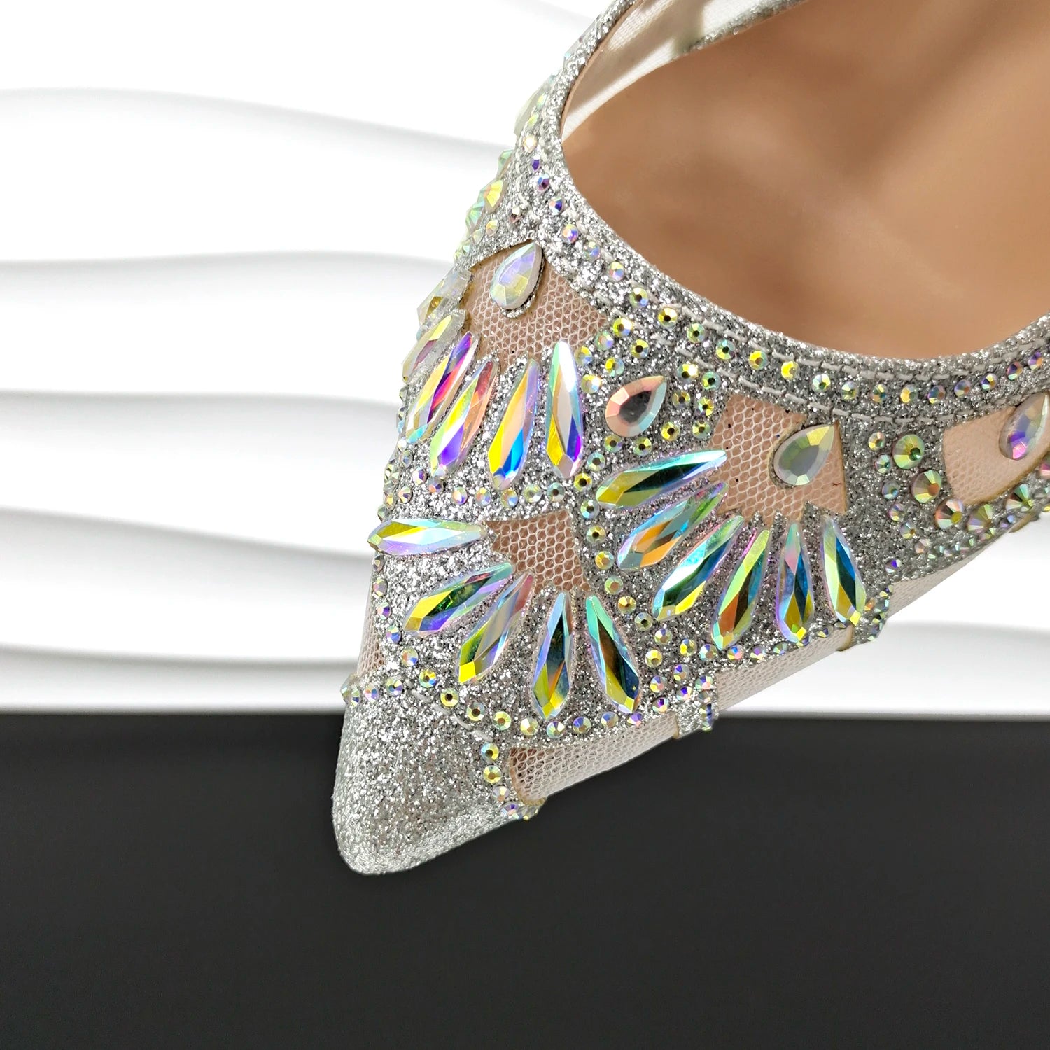 Hiking Sandals Women's Elegant Party Shoes High Heels Hollow Shoe Pocket Design with Shiny Rhinestone Decoration