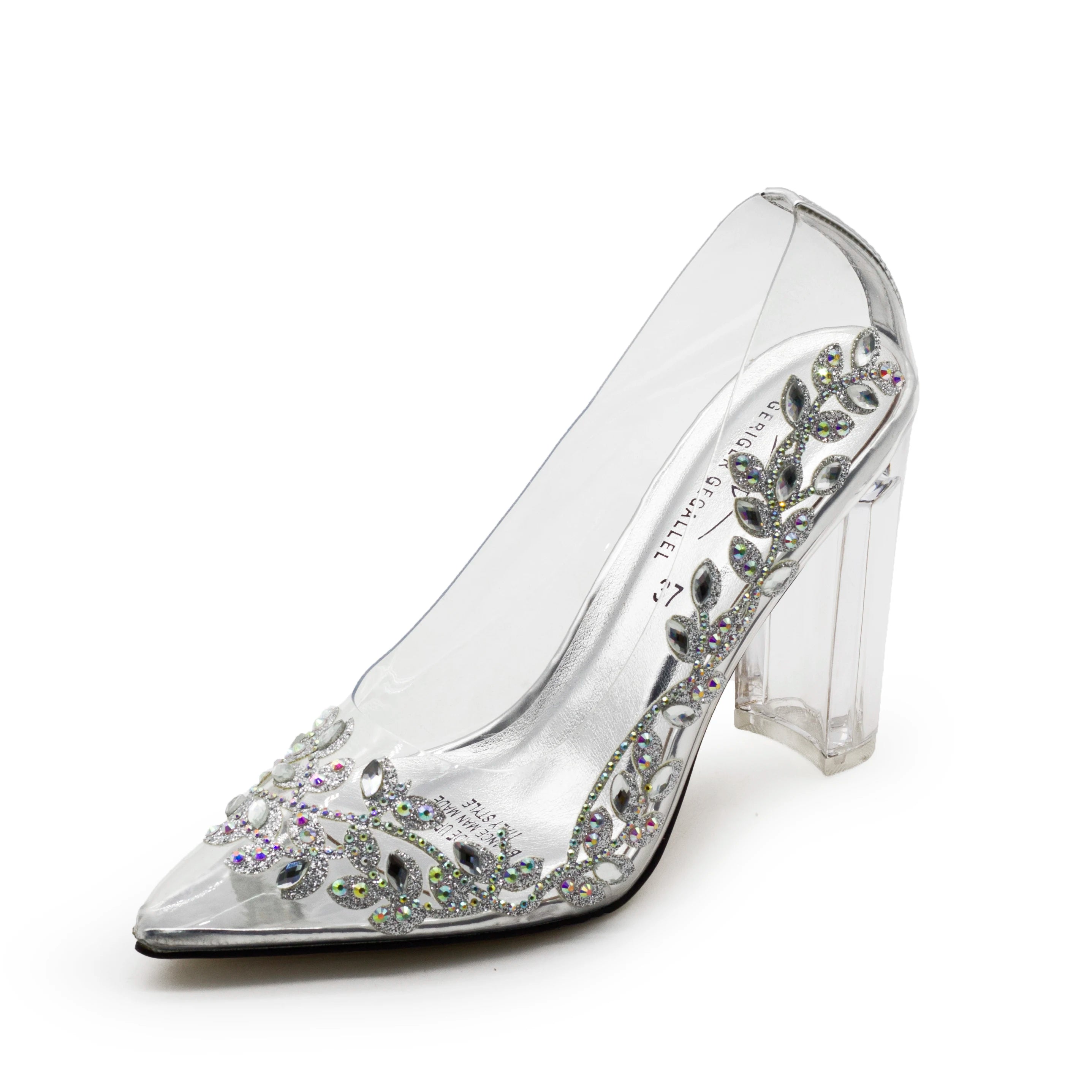 Rhinestone Silver Pointed Toe Clear Shoes Elegant Party Wedding Bridal Ladies High Heels Sandals Y869-2Silver