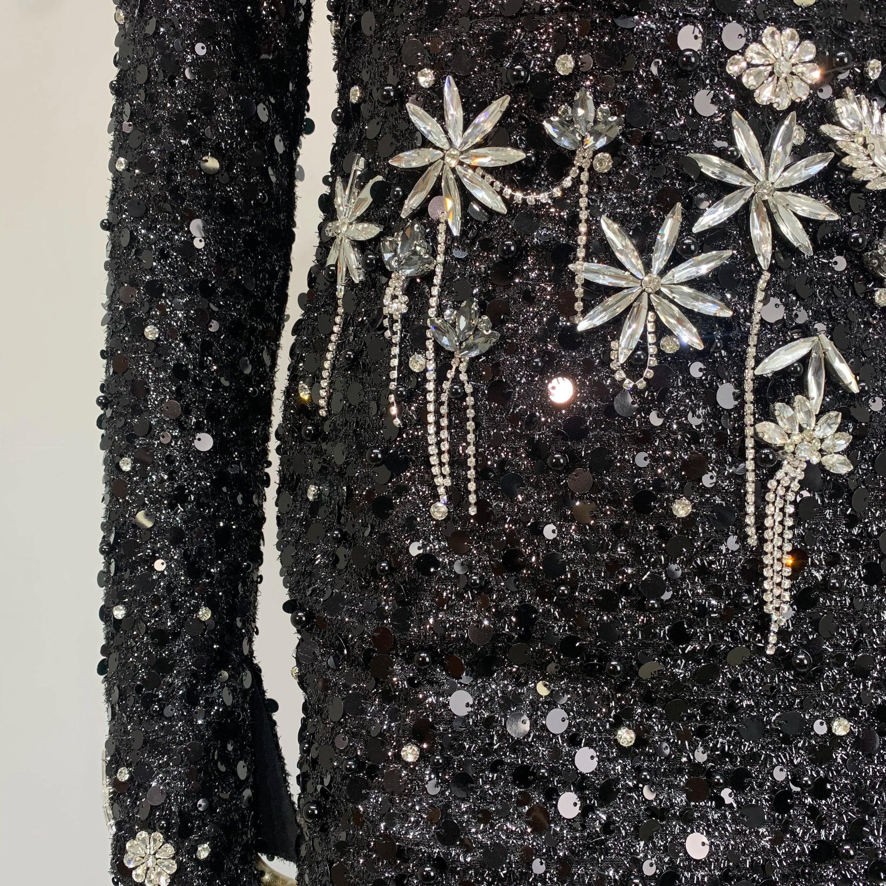 Women Celebrity Sexy Long Sleeve Sequins Diamonds Crystal Sparkly Maxi Long Gowns Dress 2024 Elegant Evening Party Club Vestido