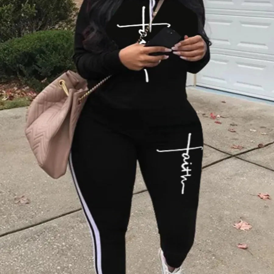 LW Plus Size Tracksuit Sets Drawstring Letter Striped Set Womens 2 Piece Sweatsuits Hoodie & Sweatpants Jogging Suits Outfits