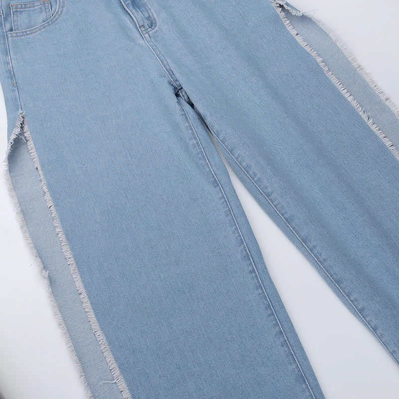 High Waisted Side Split Out Jeans Women Casual Loose Cargo Black Pants Streetwear Autumn Wide Leg Long Baggy Y2k Jeans XY23154SK