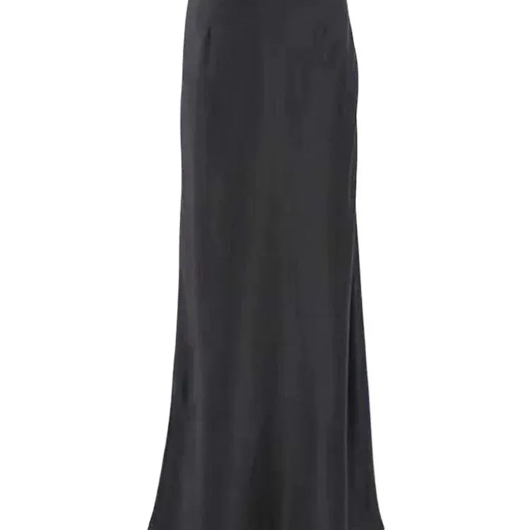 Women's Black Elegant Satin Fashion Slim Skirts Four Seasons Casual High Waist Club Office Maxi Skirt