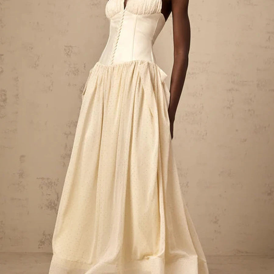 TWOTWINSTYLE Solid Slimming Temperament Dresses for Women Halter Neck Sleeveless Patchwork Folds Tunic Elegant Dress Female New