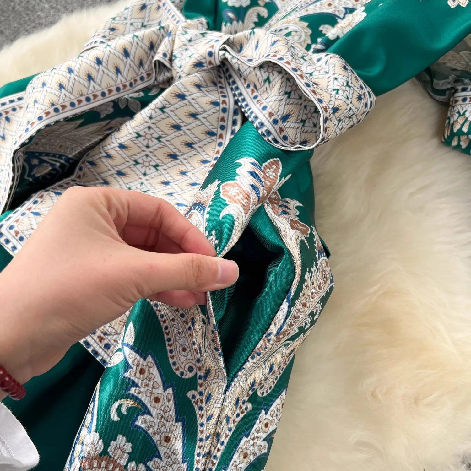 Summer Bohemian Paisley Print Long Dress Women V-Neck Short Puff Sleeve Vintage Print Bandage Lace Up Robe Vestidos Clothes 6237