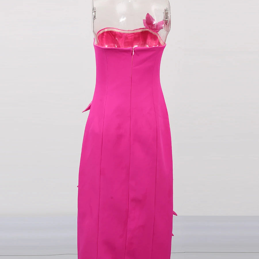 TWOTWINSTYLE Solid Slimming Spliced Appliques Elegant Dresses for Women Srtapless Sleeveless Split Dress Femlae Fashion Clothing