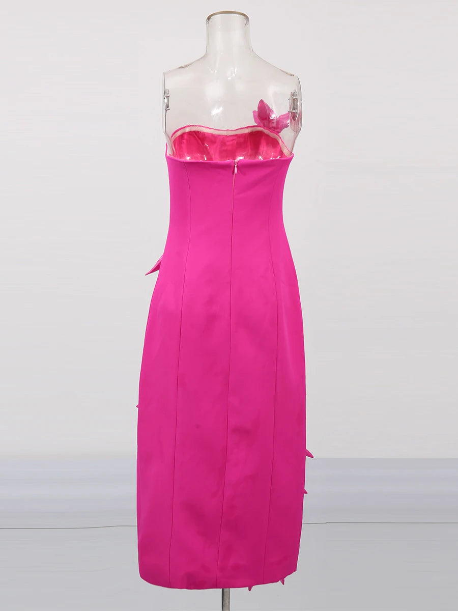 TWOTWINSTYLE Solid Slimming Spliced Appliques Elegant Dresses for Women Srtapless Sleeveless Split Dress Femlae Fashion Clothing