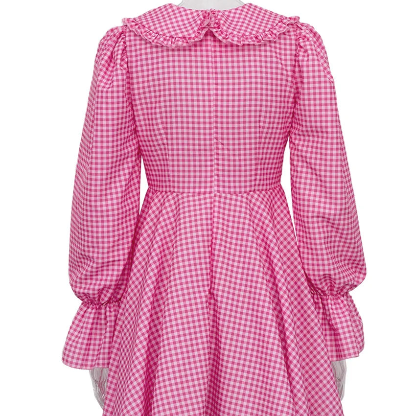 Clacive Sexy Deep V-Neck Print Women'S Dress Fashion Doll Collar Lantern Sleeve Mini Dresses Elegant Pink Pleated Female Dress