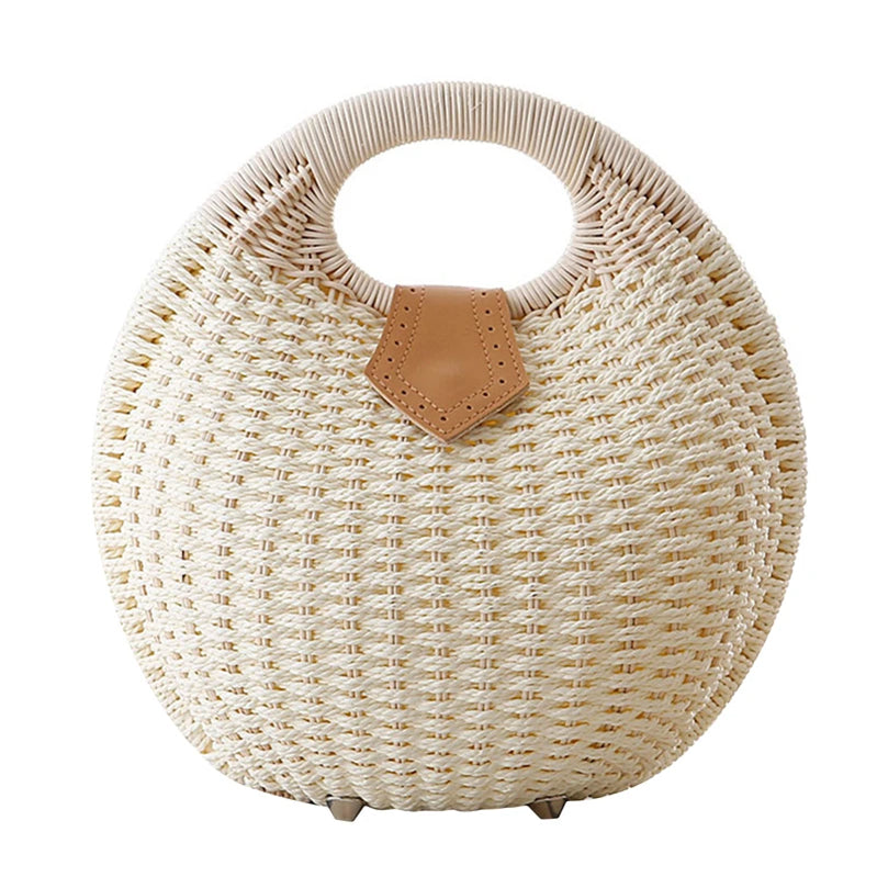 Holiday Shell Handbags Personality Cute Rattan Bag Casual Small Round Tote Woven Female Fashion Beach Bag white