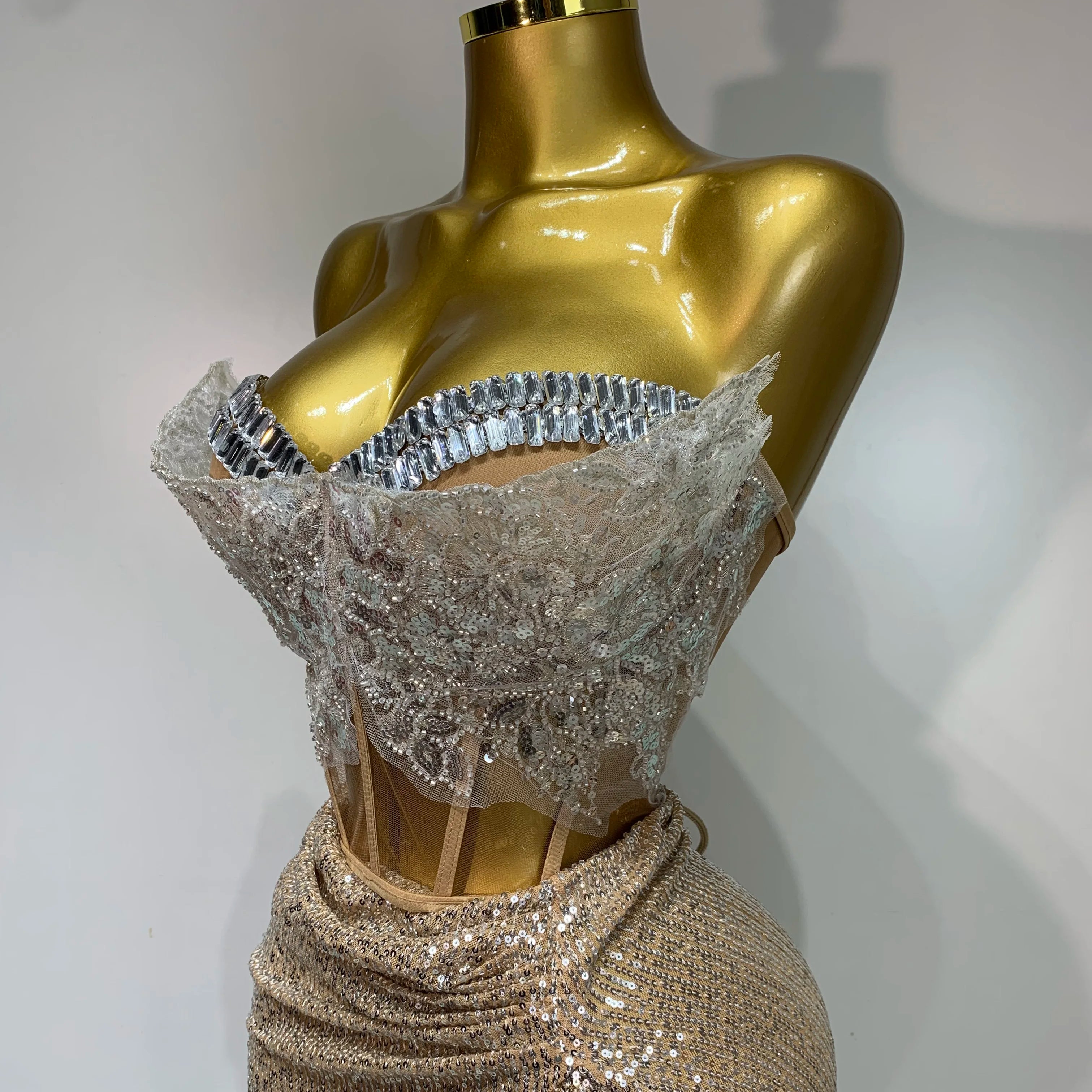 Women Sexy Singer Dancer Performan Costume Night Club Bar Girl Sparkly Sequins Diamond Party Two Piece Set Evening 0utfit