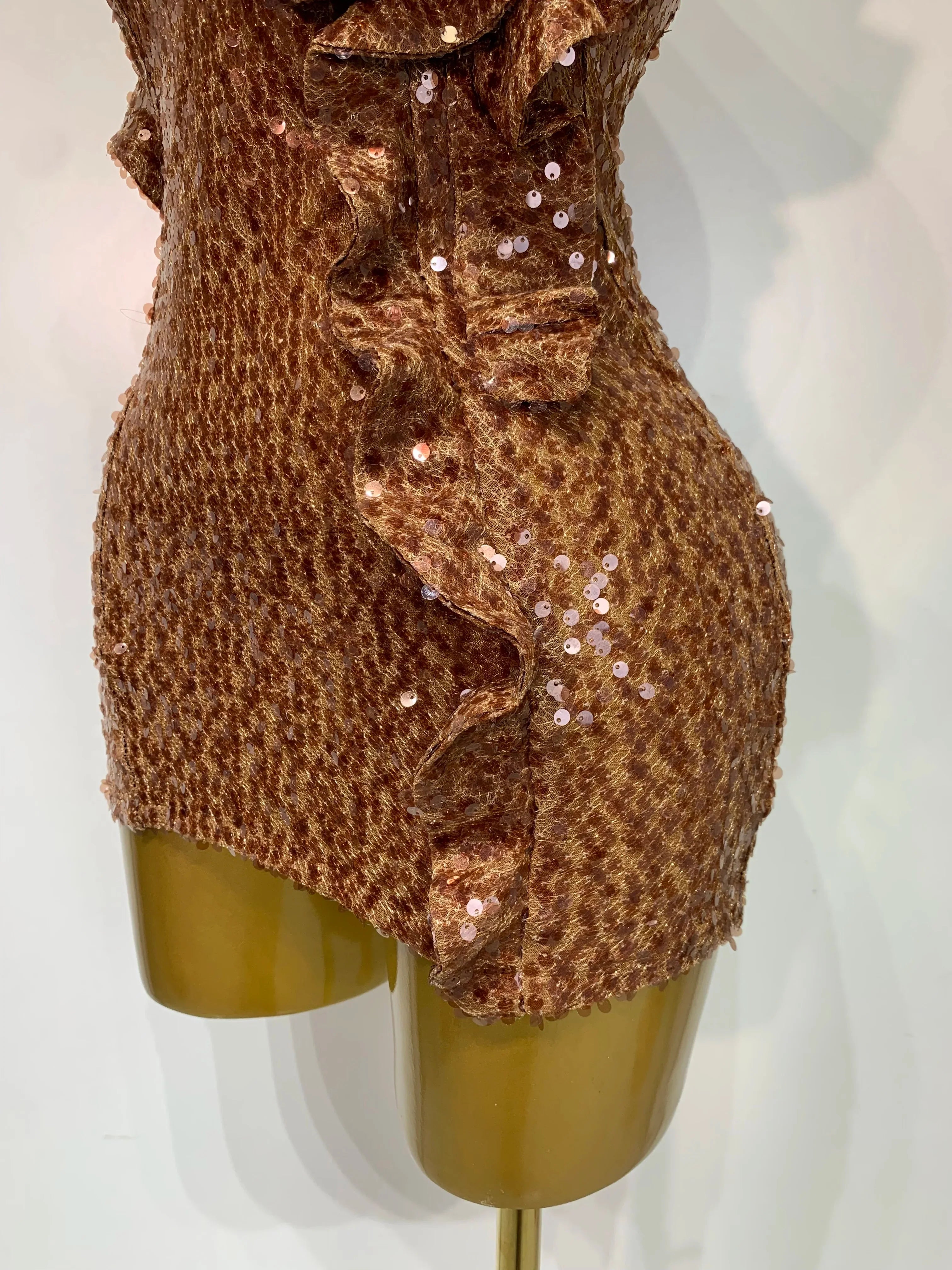 Women Sexy Strapless Backless Brown Sequins Mini Dress  Celebrity Elegant Evening Party Club Luxury Birthday Guest Gown