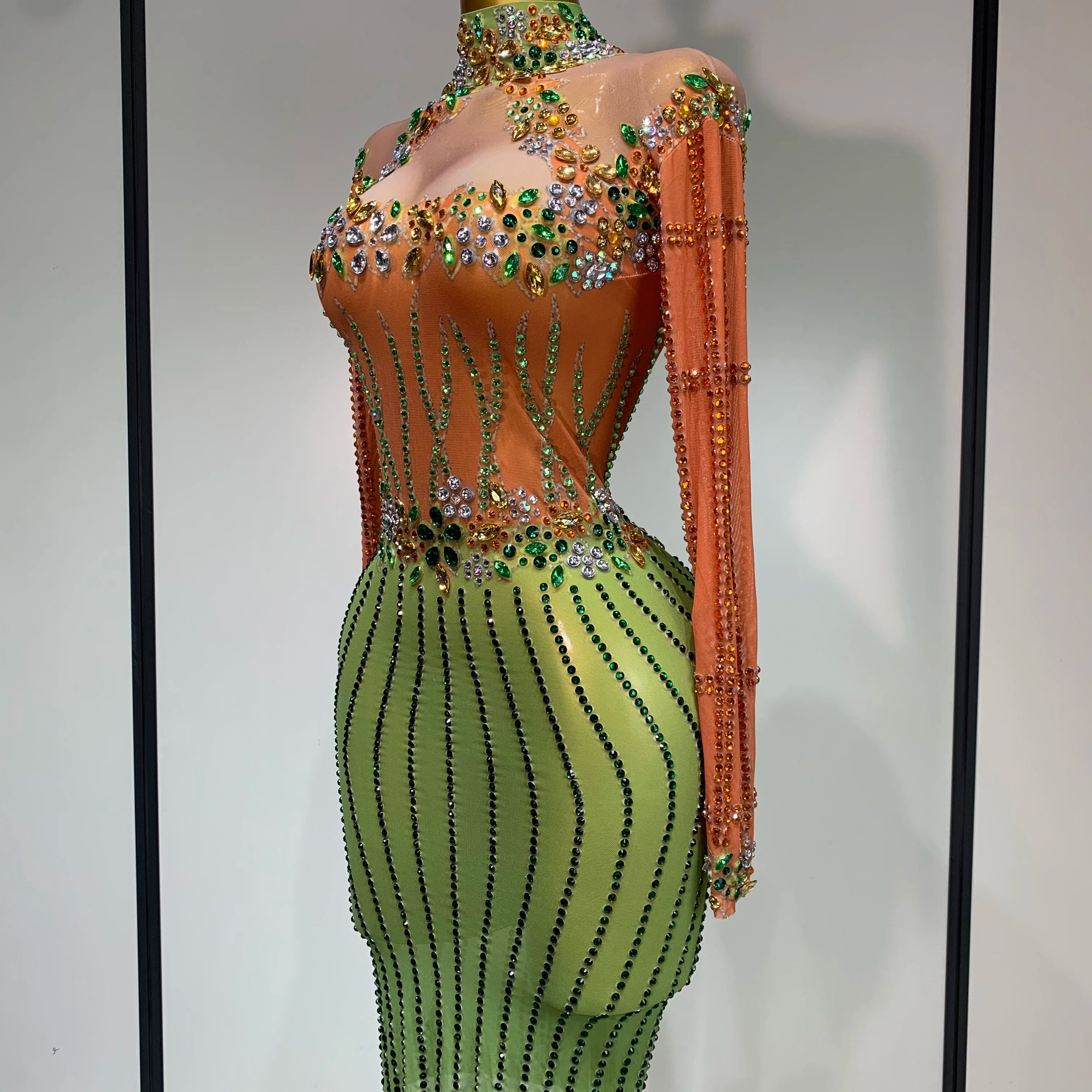 Luxury Birthday Dress Women Sparkly Diamond Short Dress Sexy Mesh See Through Celebrate Evening Party Singer Performance Costume