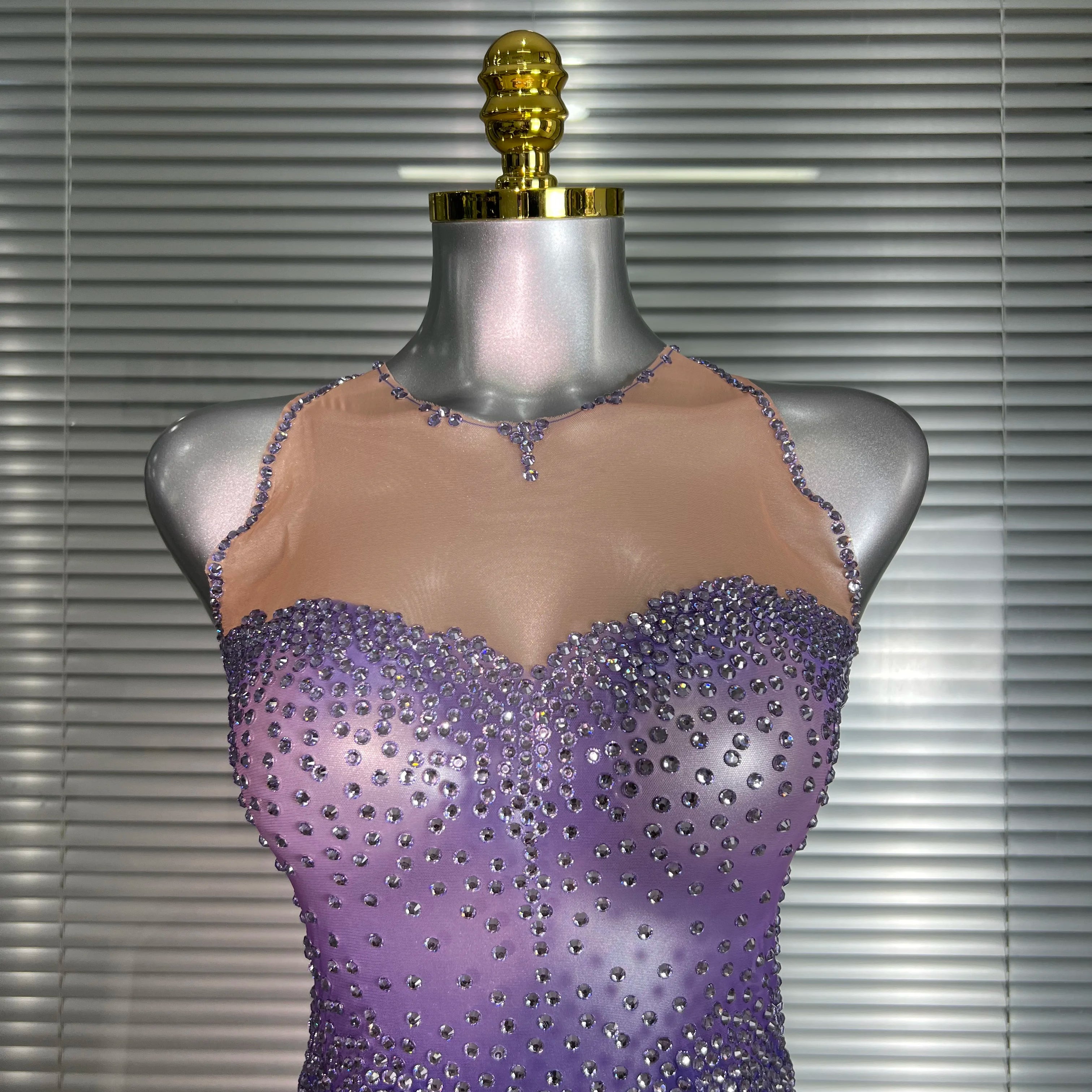 Celebrity New Women Sexy Mesh Sheer Crystal Rhinestones Stage Costume Stage Dancer Night Club Tank Mini Party Dress