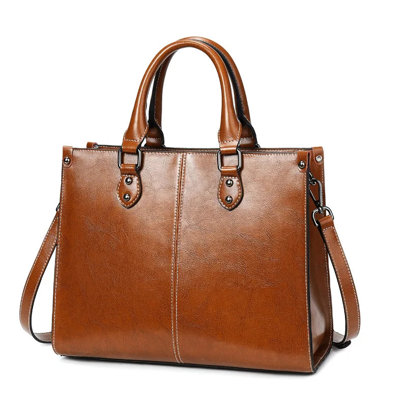 Women Handbag Cross body Shoulder Tote Bag Genuine Leather Shopping Fashion Office Female Real Cowhide Messenger Top Handle Bags Brown