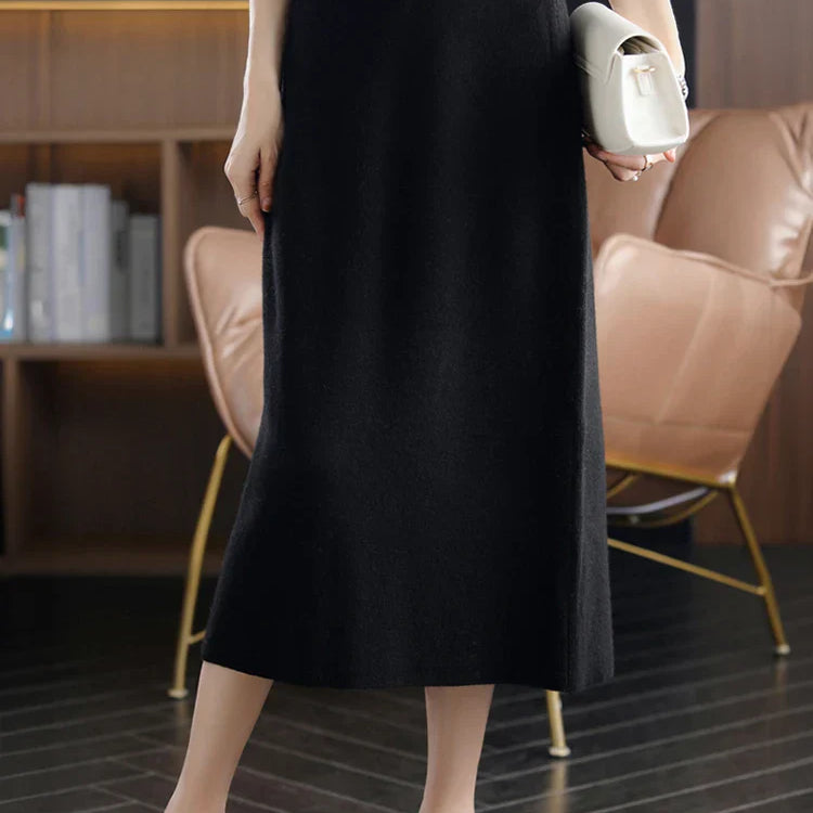 Women's Cashmere Long Knitted Skirts High Waisted Wool Midi Skirt Black Dark Brown Grey Pink Female Bottoms Winter Fashion Y2k Black