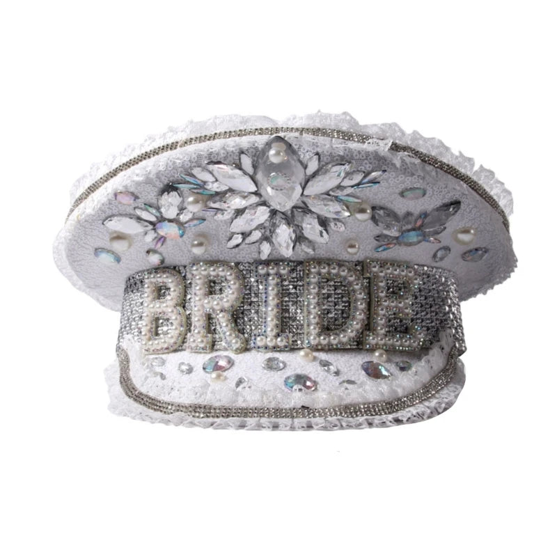 Rhinestones Bridal Hat for Wedding Glittering Fedora Sequin Hat Novelty-Party Hat Holiday Captain Hat for Bridal Shower 58 62cm 3
