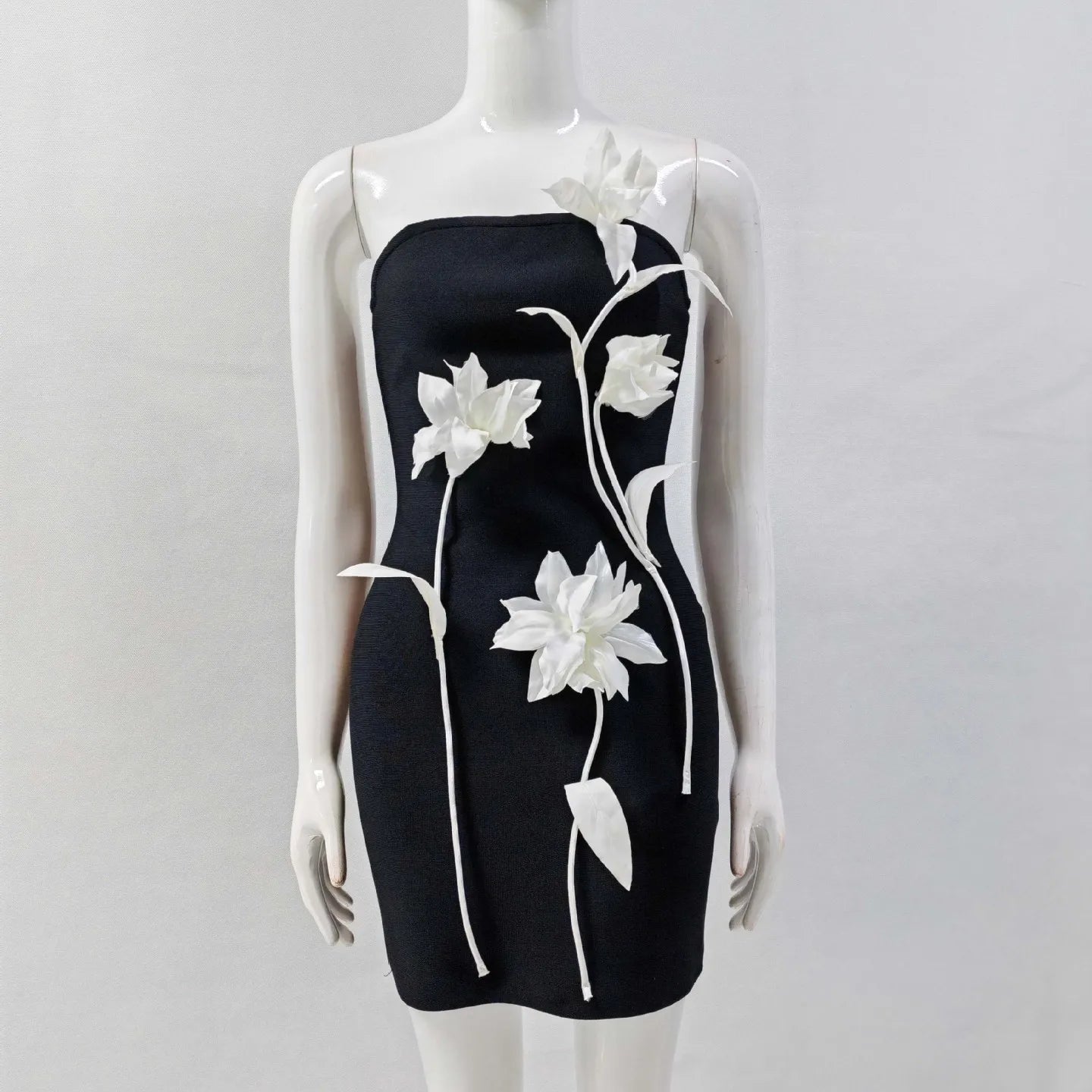 Top Quality Women Sexy Strapless Bodycon Mini Bandage Dress Florals Celebrate Evening Party Birthday Dress Vestido