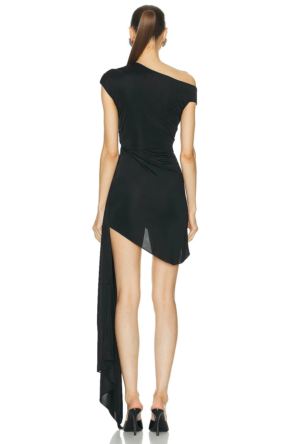 Black White Women Sexy Spandex Waist Diamond Bodycon Draped Mini Dress Nightclub Party Celebrate Cocktail Fashion Dress