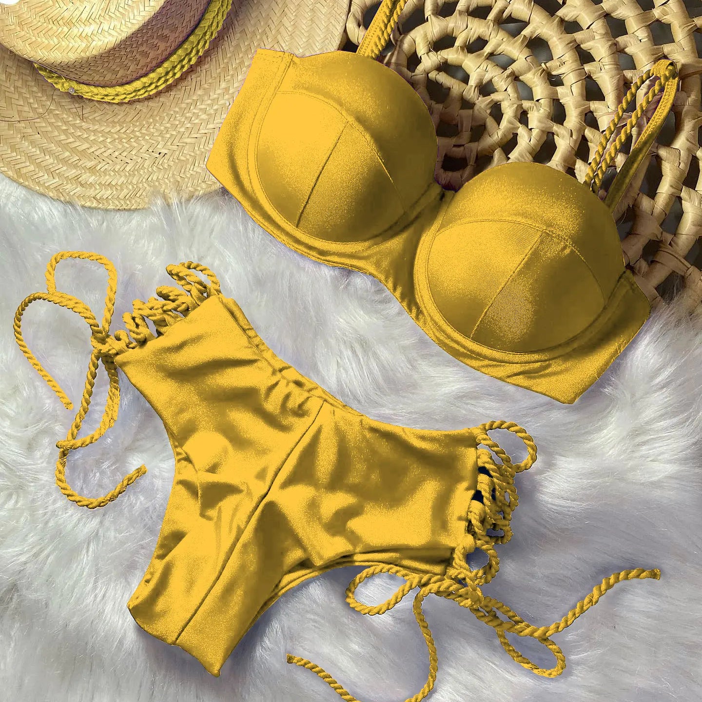 Sexy Bikinis Sets Push Up Women's Swimsuit Tie Side G-String Vintage Solid Swimwear Chest Pad Summer Beachwear Bathing Suit MA24220 2