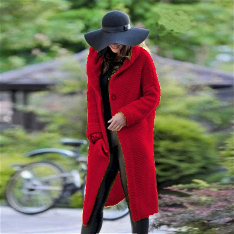 Cashmere Cardigan in Autumn and Winter Women'sloose Long Sleeve Sweater Solid Color Knitted Long Thickened Top