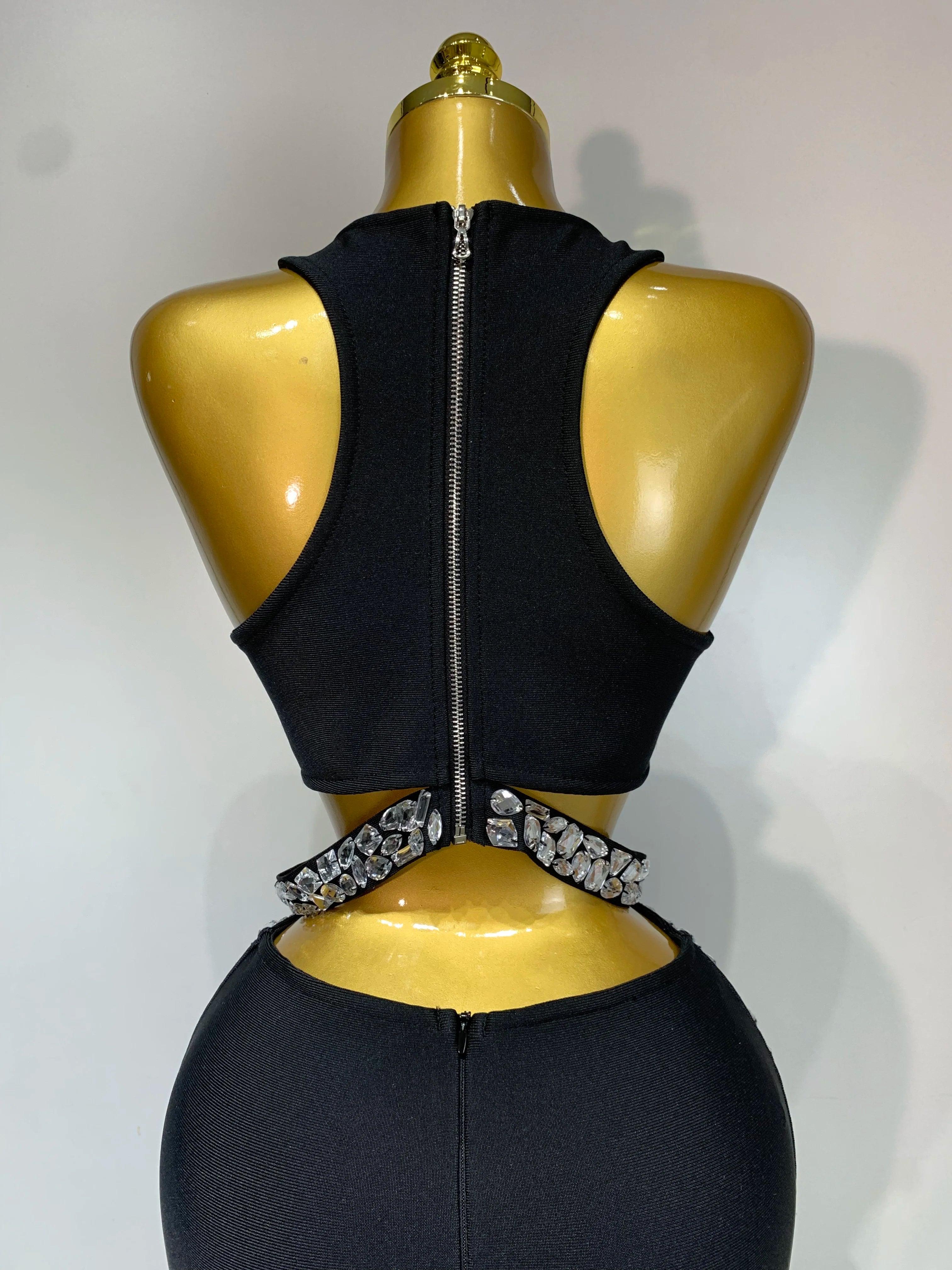 Sparkly Crystal Bodycon Long Bandage Dress 2025 Women Sexy Top Two Pieces Set Nightclub Elegant Party Birthday Stage Costume