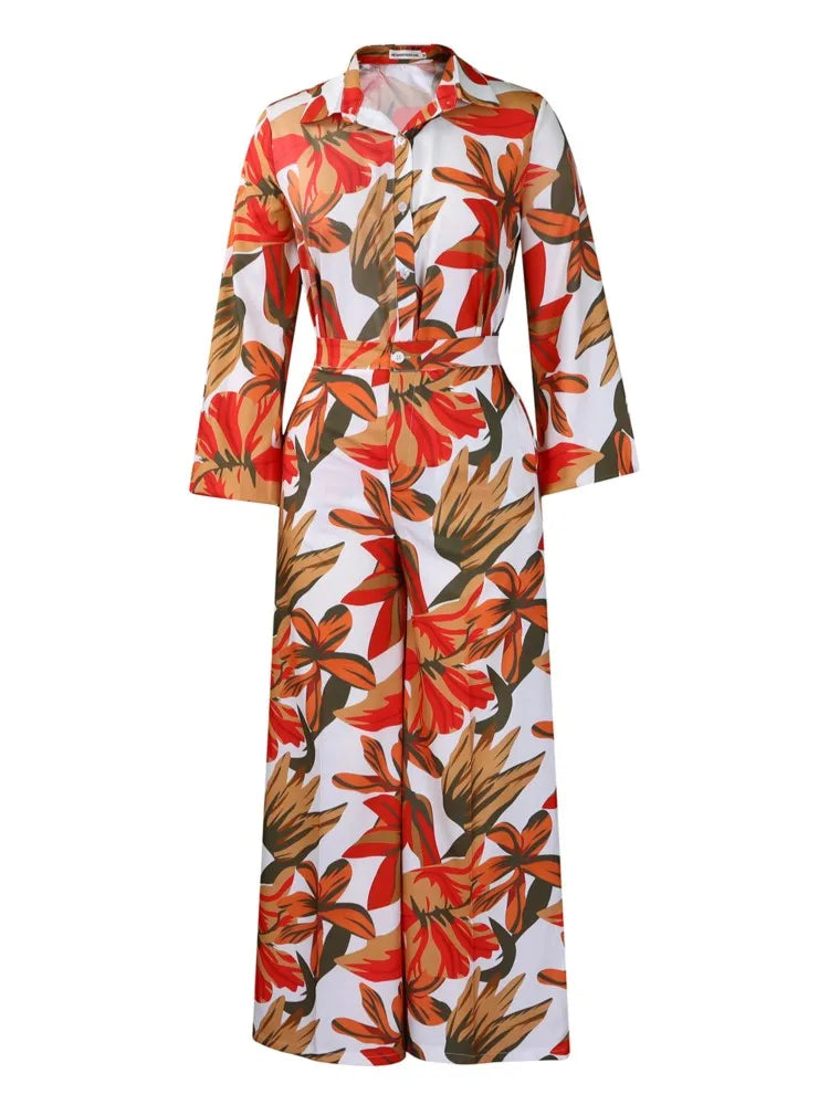 Plus Size Summer Flower Floral 2 Two Piece Set Women Bodycon Fashion Ladies Blouses Casual Loose High Waist Woman Wide Leg Pant