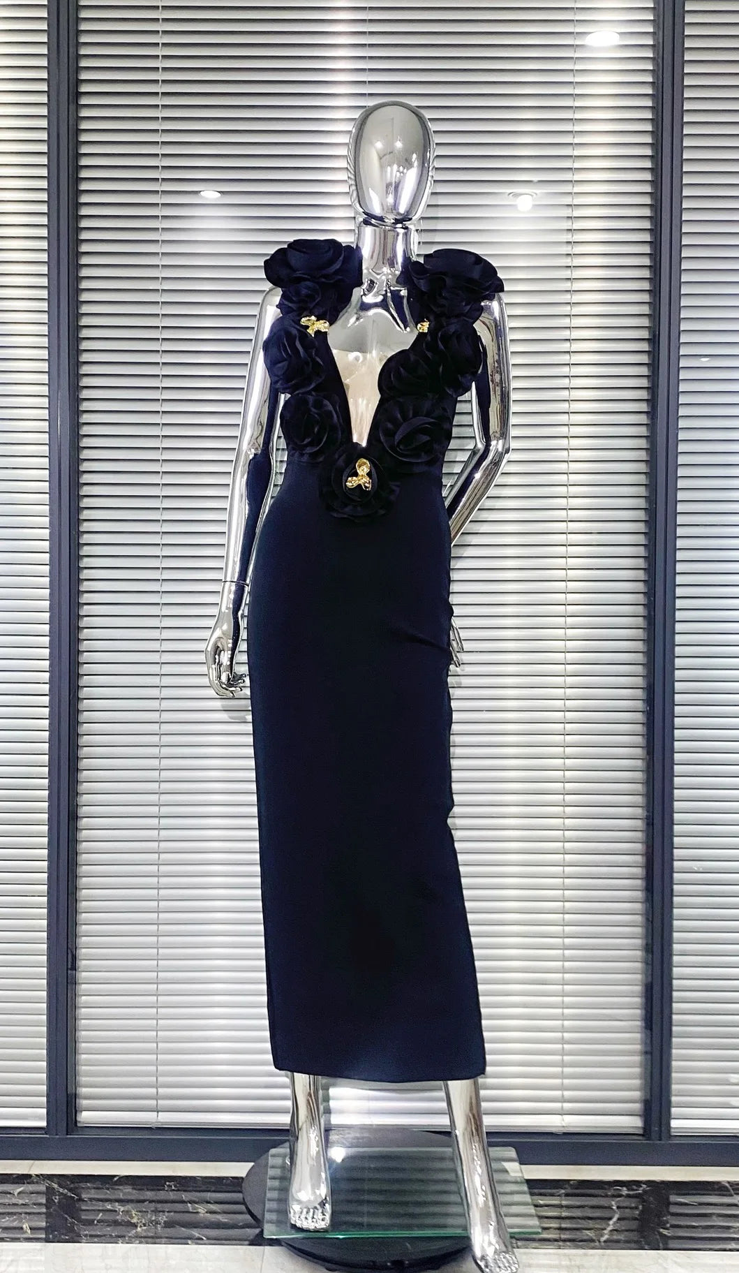 High Quality Black Color Women Sexy Off the Shoulder Florlas Bodycon Long Bandage Dress Celebrate Evening Party Nightclub Outfit