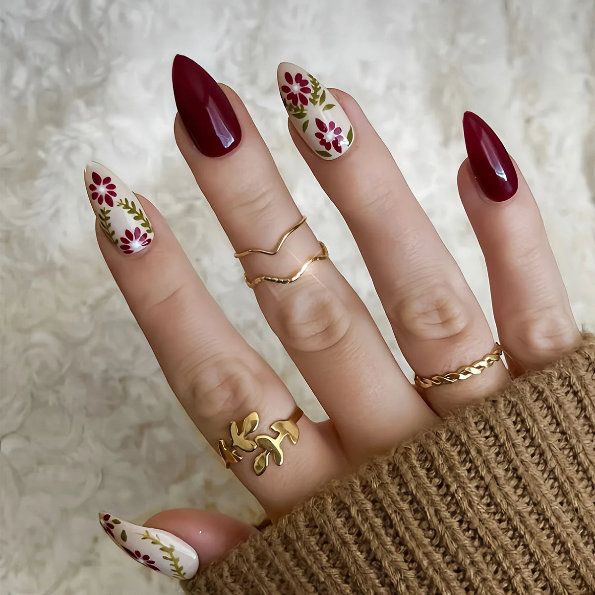 24Pcs Mid-length Almond False Nails with Red Pink Dot Design Press on Fake Nails for Woman Detachable Full Cover Nails Tips Art