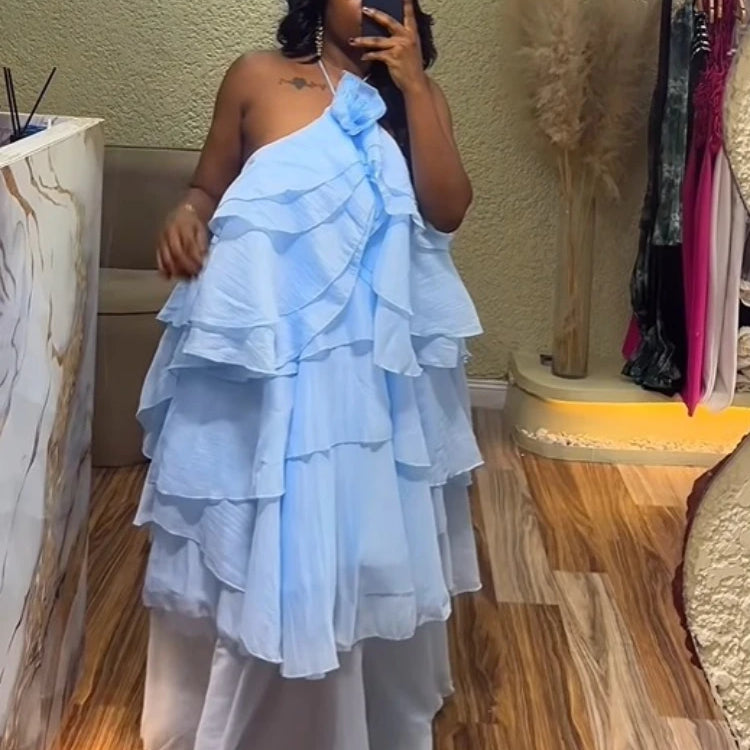 CM.YAYA Women Sleeveless Ruffles Loose Ball Gown Smock Strap Maxi Long Sexy Dress 2025 Birthday Vacation Party Dresses Vestidos