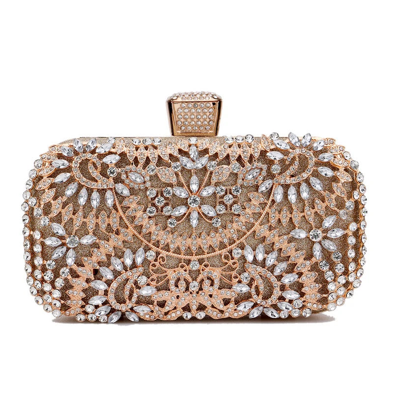 Rhinestones Women Bags Hollow Out Style Fashion Evening Bags Chain Shoulder Handbags Party Wedding Day Clutch Purse YM3105gold