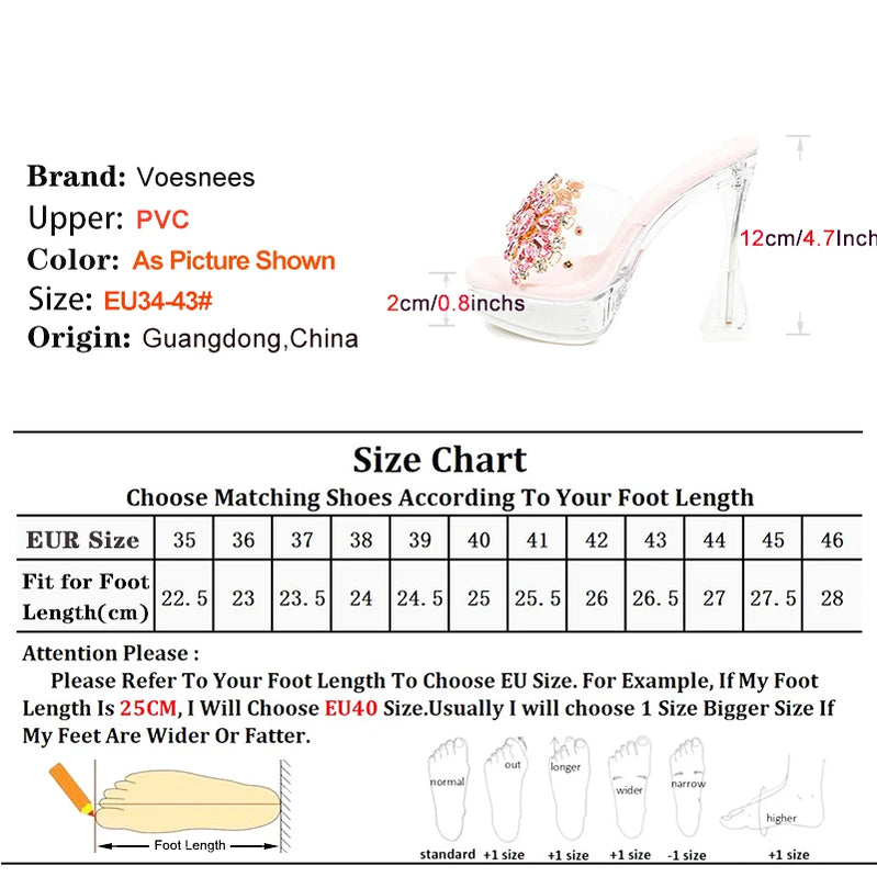 Fashion Rhinestone Slippers Women Thick Sole Platform High Heels Designer Transparent Sandals Crystal Clear Slides Shoe