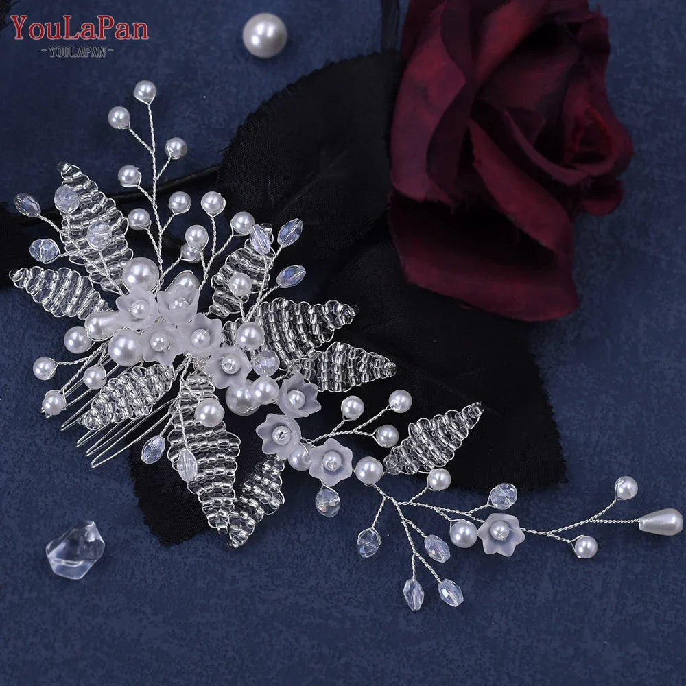 YouLaPan HP135 Pearl Woman Hair Comb Bridal Tiara Headdress Wedding Accessories Jewelry Bride Hair Clip Bridesmaid Headpiece HP135