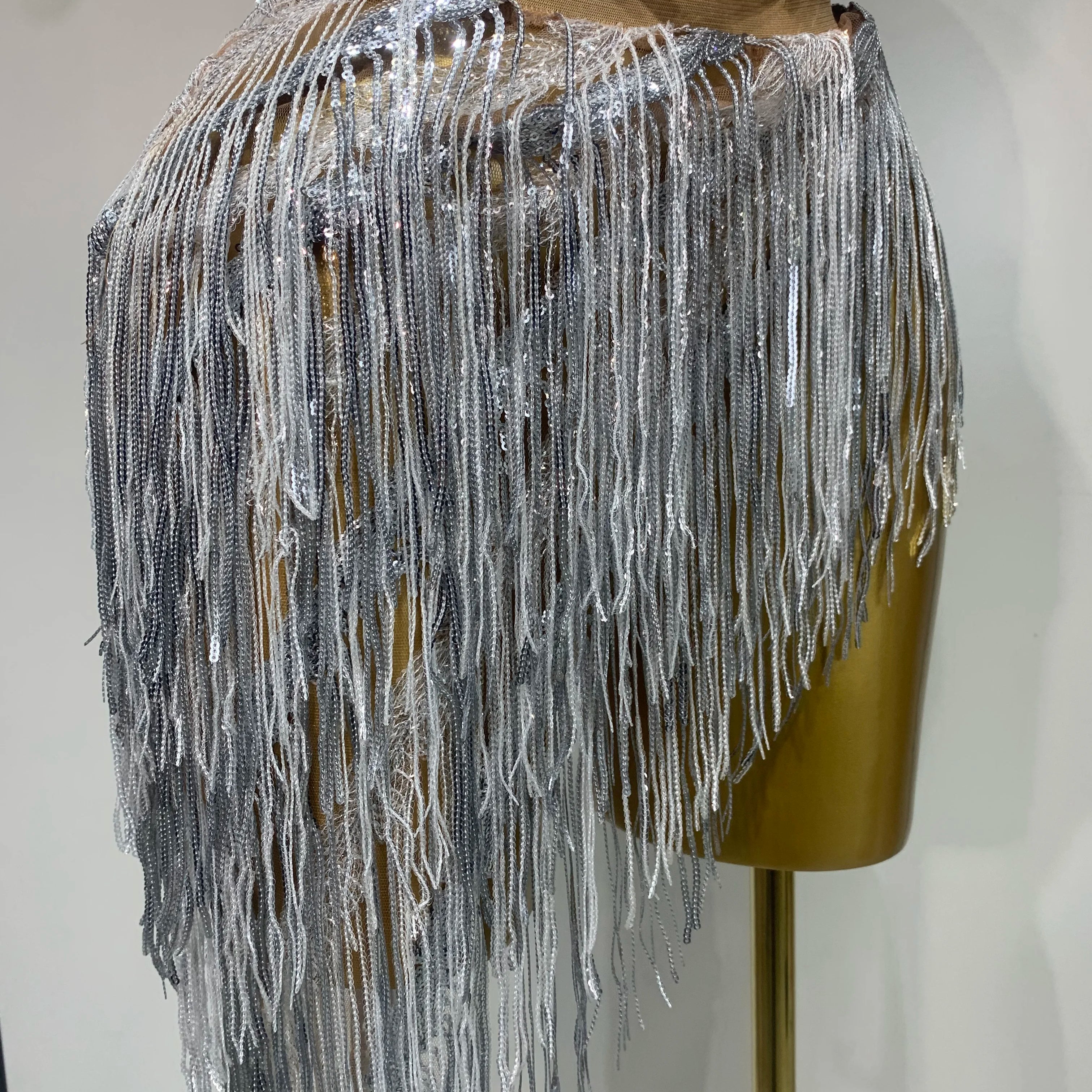 Women Sexy Singer Dancer Performan Costume Nightclub Bar Girl Sparkly Diamond Tassel Two Piece Set Evening Party Birthday Outfit