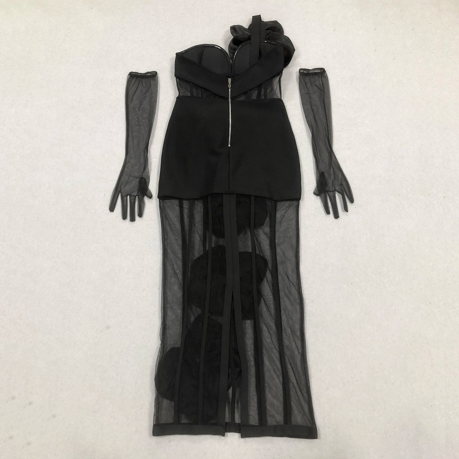 High Quality Women Sexy One Shoulder Florals Mesh See Through Bodycon Long Bandage Dress Celebrate Nightclub Party Outfit