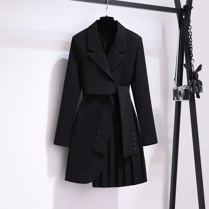 Blazer Women Spring Fashion Women Clothing Suit Skirt Jacket Belt Waist Slim Suit Women Blazer Long Coat Black Blazers black