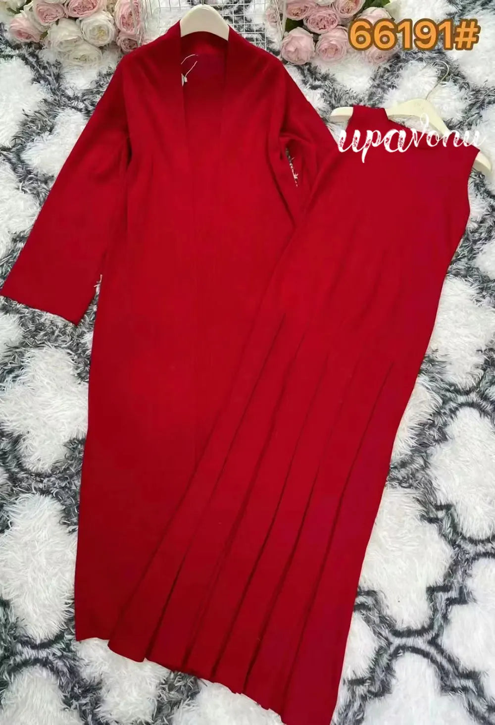 2024 Elegant Women'S Knitted Sweater Dresses Sets With Cardigan Long Jacket+Bodycon Pleated Long Knitted Dress Two-Piece Set