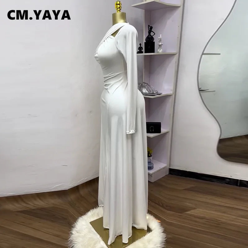 CM.YAYA 2025 Summer Women O-neck Long Sleeve Mermaid Maxi Dress Birthday Beach Sexy Night Party Club Long Dresses