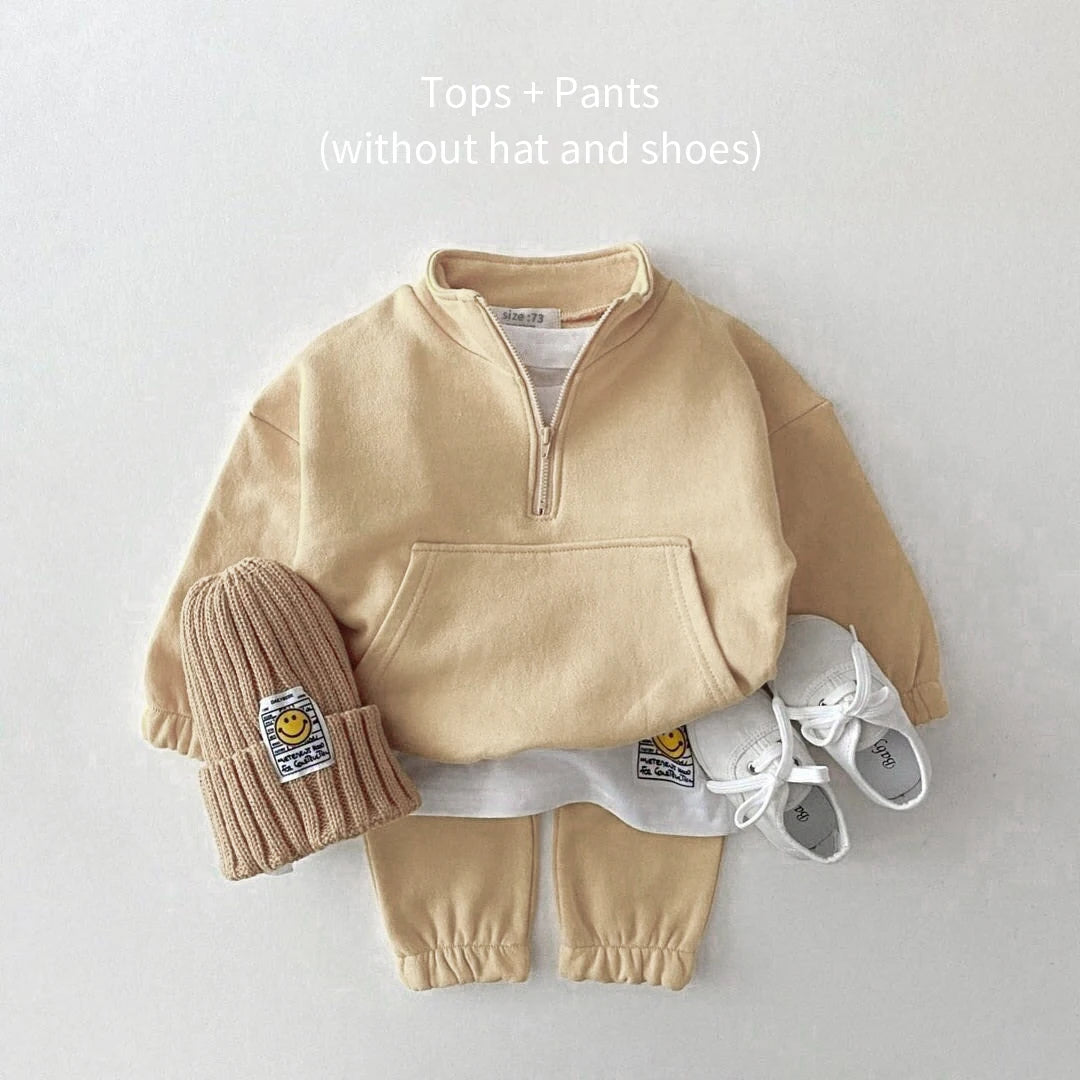 2piece Set Baby Clothes Set Baby Toddler Girl Boy Cotton Sweatshirt +pant Two Piece Kid Children Clothing Suit Spring and Autumn Beige