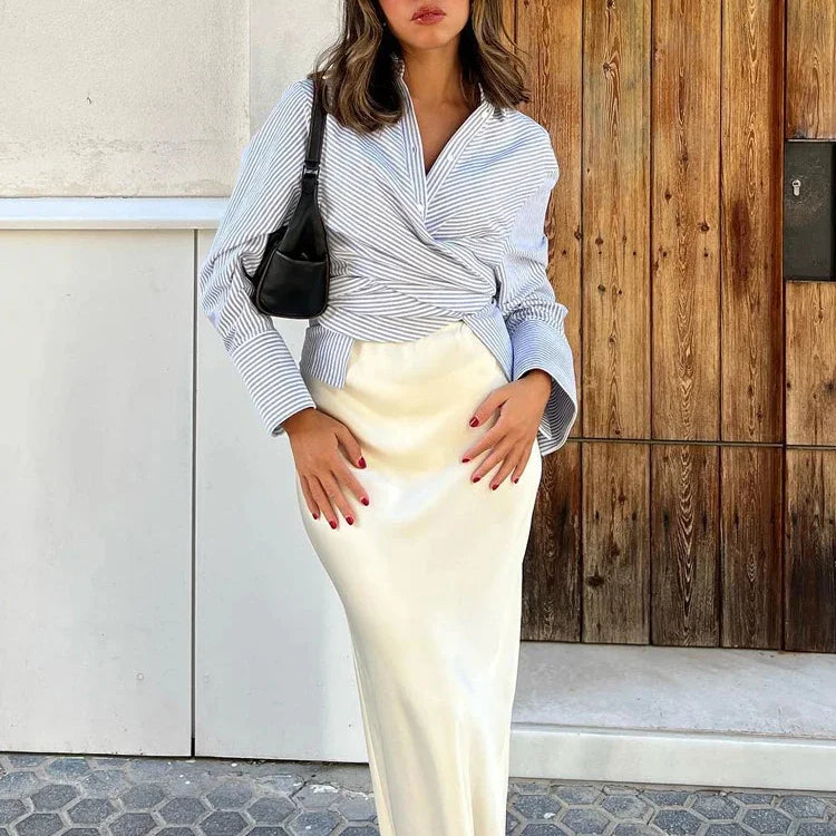 HH TRAF Women's Midi Skirt High Waisted Solid Sexy Satin Dress Tight Chic Elegant Women Mermaid Long Skirt Casual Bodycon Skirt