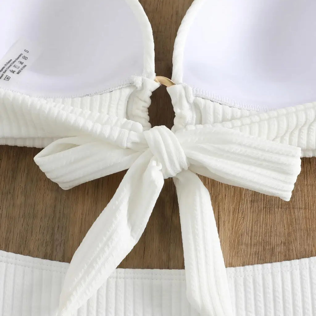 Chain Linked Cut Out Halter Bikini Sexy Swimsuit Women White Swimwear Female Bathers Bathing Swimming Swim Suit Beachwear