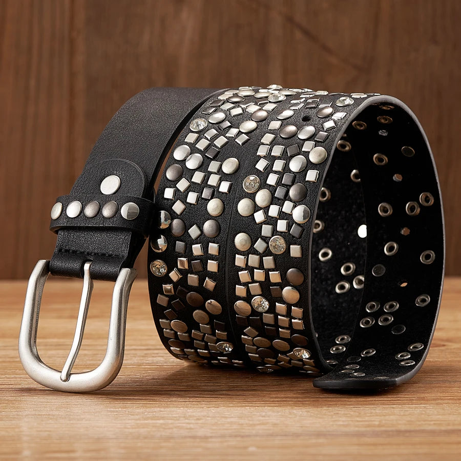 3.7CM PU Leather Rivet Belt Lady Fashion Rhinestone Women Studded Belts Female Rock Female Strap For Jeans
