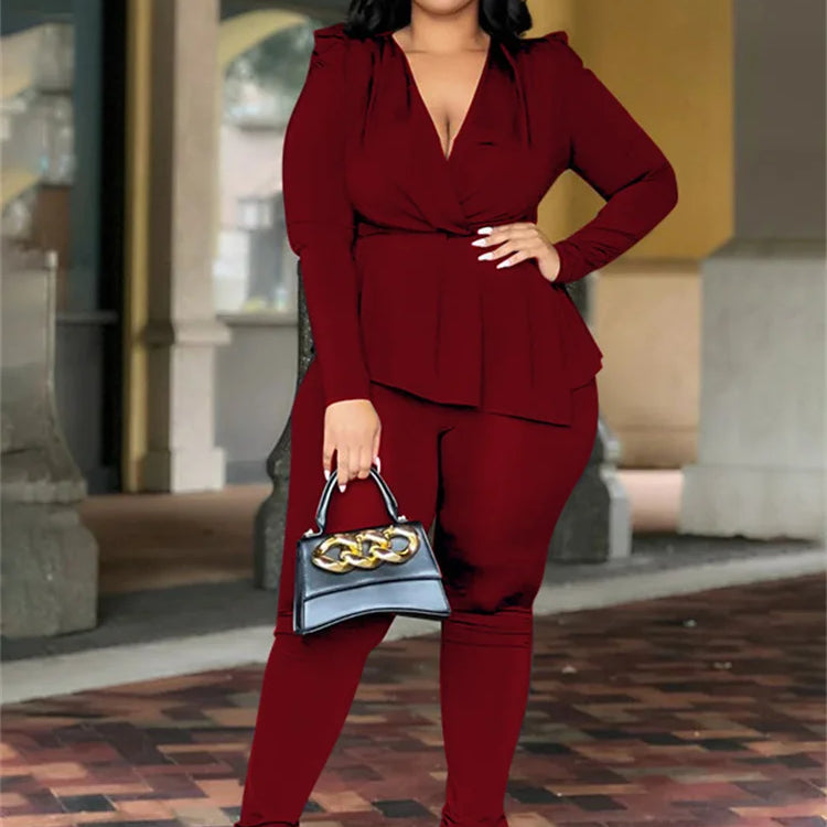 Wmstar Plus Size Two Piece Set Women Clothing Pants Sets Top Leggings Matching Office Lady Fall Clothes Wholesale Dropshipping