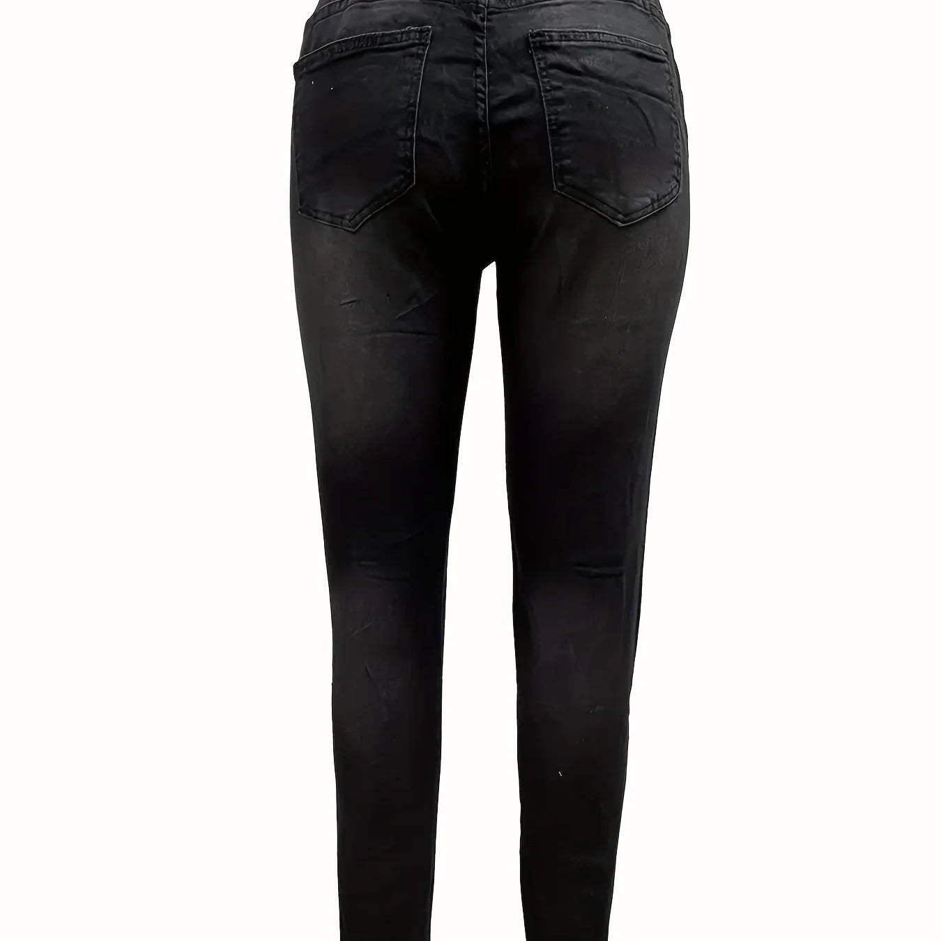 Black Ripped Holes Skinny Jeans, Slim Fit Distressed Raw Hem Elastic Waist Denim Pants, Women's Denim Jeans & Clothing