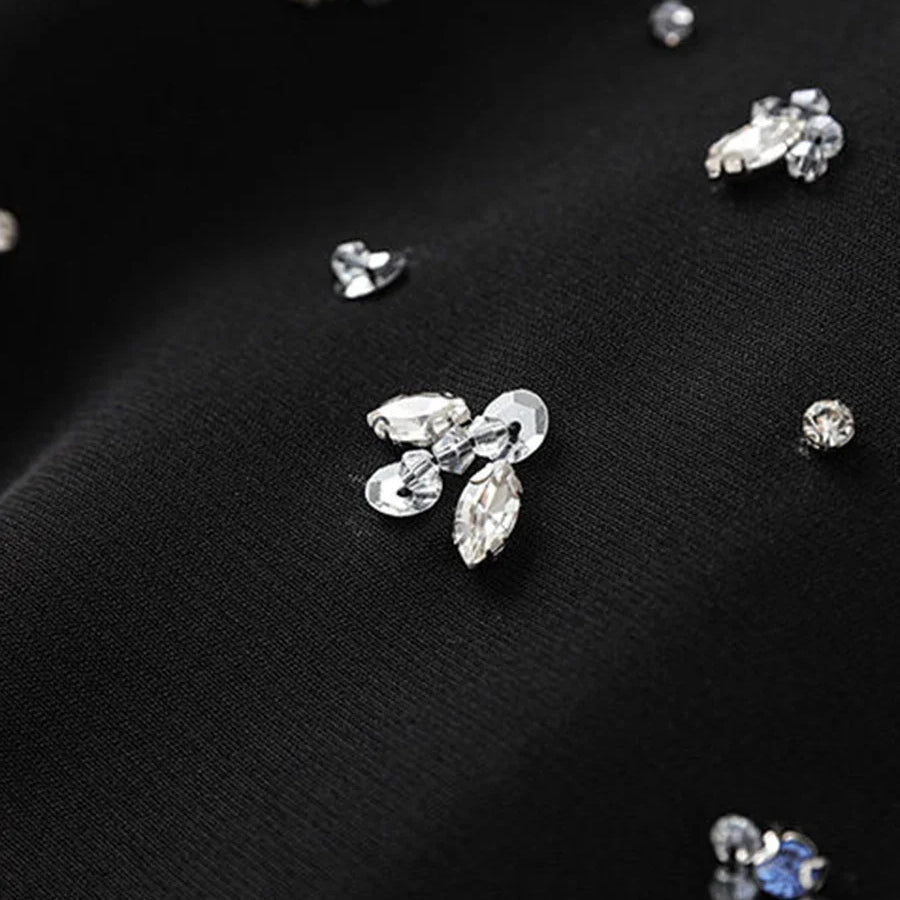 Solid Slimming Spliced Bead Luxurious Mini Dresses for Women Round Neck Sleeveless Temperament Dress Female Fashion