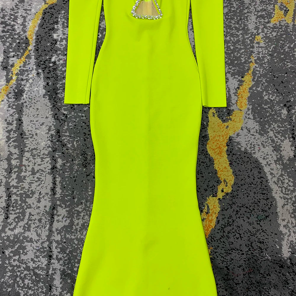 2023 New Arrival Women Long Sleeve Sexy Off the Shoulder Shinning Crystal Bodycon Long Bandage Dress Elegant Evening Party Dress