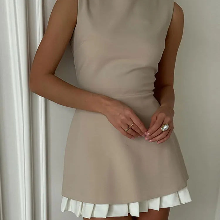 Summer Elegant Women Rose Short Party Dress Chic Halter Backless Sleeveless Mini Dresses Holiday Lady Evening Vestidos Khaki