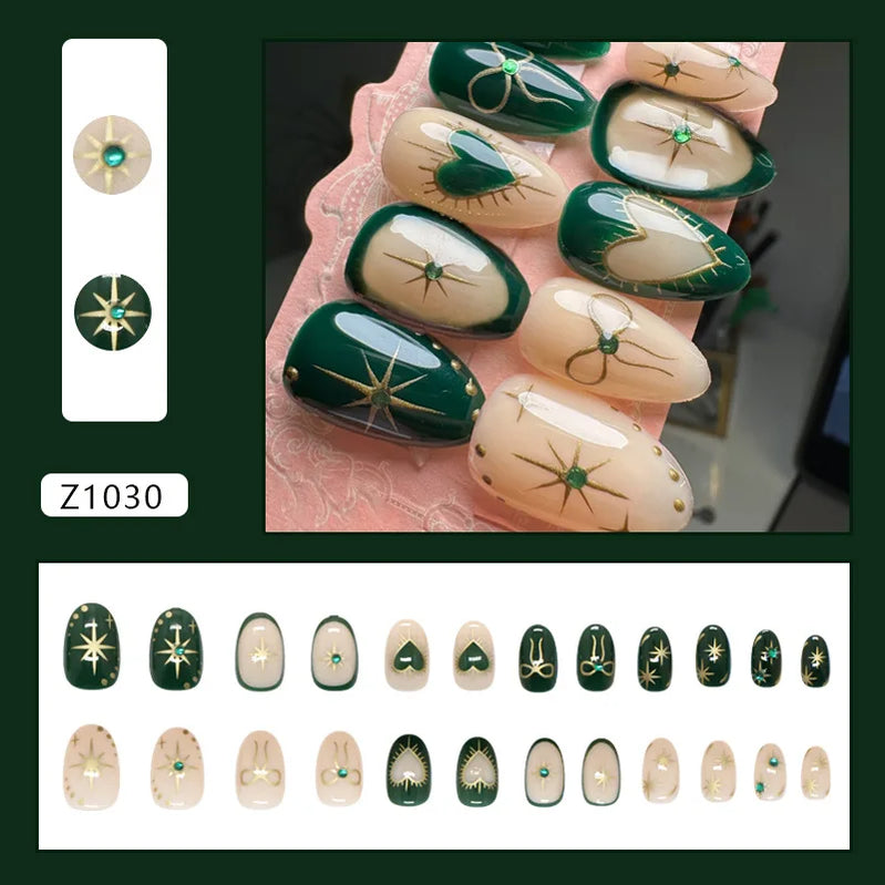 24pcs Y2k Love False Nails Sweet Cool Blue Blush Butterfly Print Fake Nails Tips Wearable Detachable Almond Press on Nails